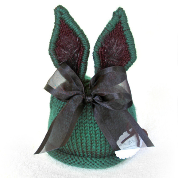 Newborn Green Black Rabbit Ears Ribbon Knit Hat Photo Prop - Picture 1 of 1